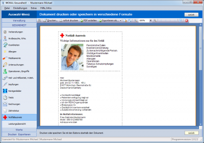 Notfallausweis erstellen - Software wokal Gesundheit - www.wokal.de