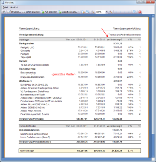 Vermögenentwicklung - Report Zahlen